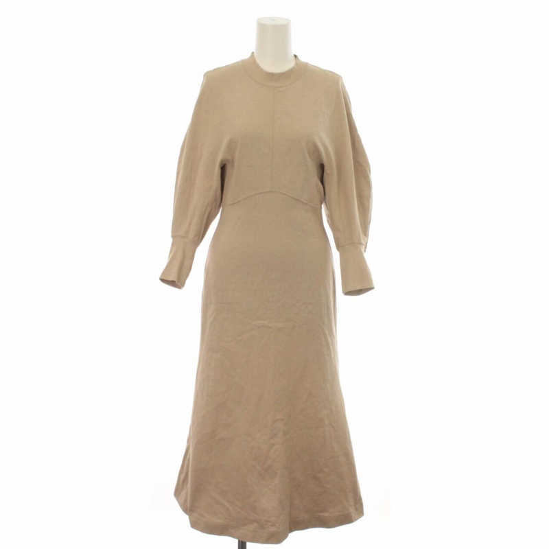 マメクロゴウチ Mame Kurogouchi 22SS CLASSIC COTTON DRESS ニットワンピース ロング バルーンスリーブ 五分袖 1 S ベージュ