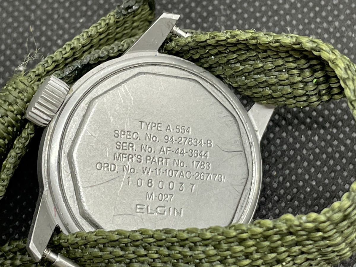 メンズ ジャンク ELGIN エルジン A-554 スモセコ ミリタリークォーツ 