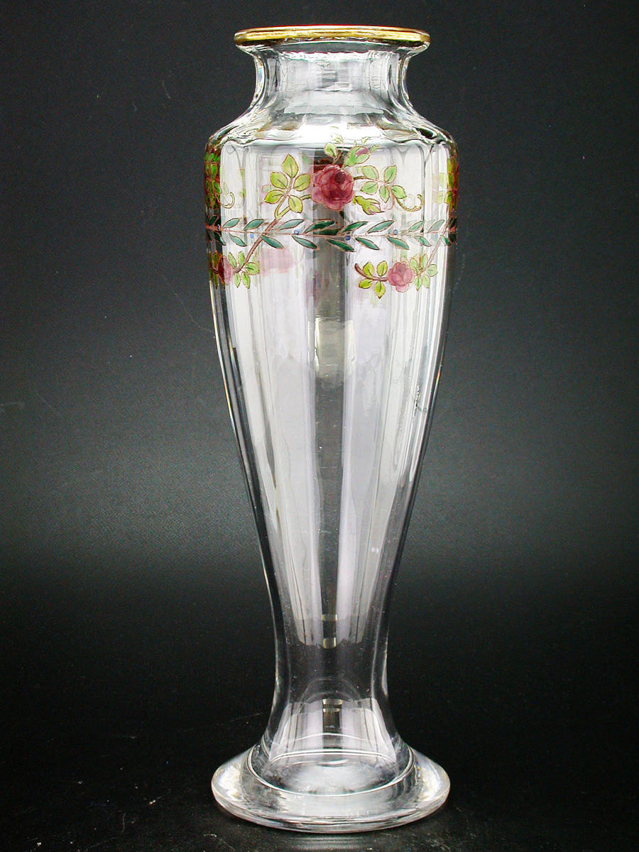 アンティーク　バカラ・アールヌーボー様式エナメル彩薔薇図紋飾壷 バカラ オールド アールヌーボー様式 薔薇文様 オールドバカラ「エナメル彩 リキュールセット」《アンティックかとう》