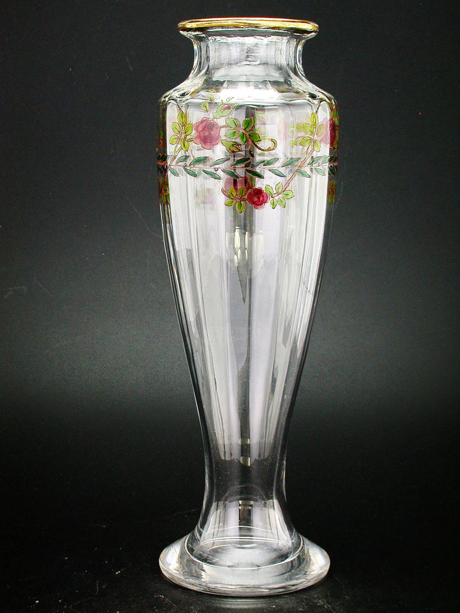 アンティーク　バカラ・アールヌーボー様式エナメル彩薔薇図紋飾壷 バカラ オールド アールヌーボー様式 薔薇文様 オールドバカラ「エナメル彩 リキュールセット」《アンティックかとう》