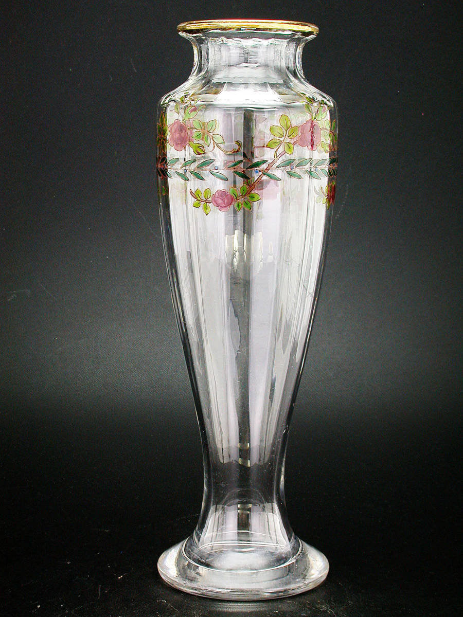 アンティーク　バカラ・アールヌーボー様式エナメル彩薔薇図紋飾壷 バカラ オールド アールヌーボー様式 薔薇文様 オールドバカラ「エナメル彩 リキュールセット」《アンティックかとう》