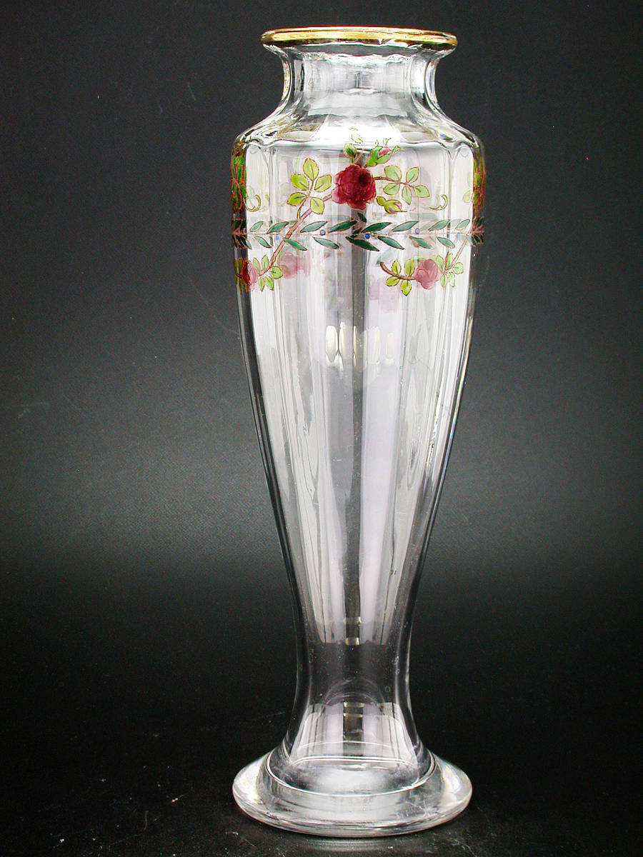 アンティーク　バカラ・アールヌーボー様式エナメル彩薔薇図紋飾壷 バカラ オールド アールヌーボー様式 薔薇文様 オールドバカラ「エナメル彩 リキュールセット」《アンティックかとう》