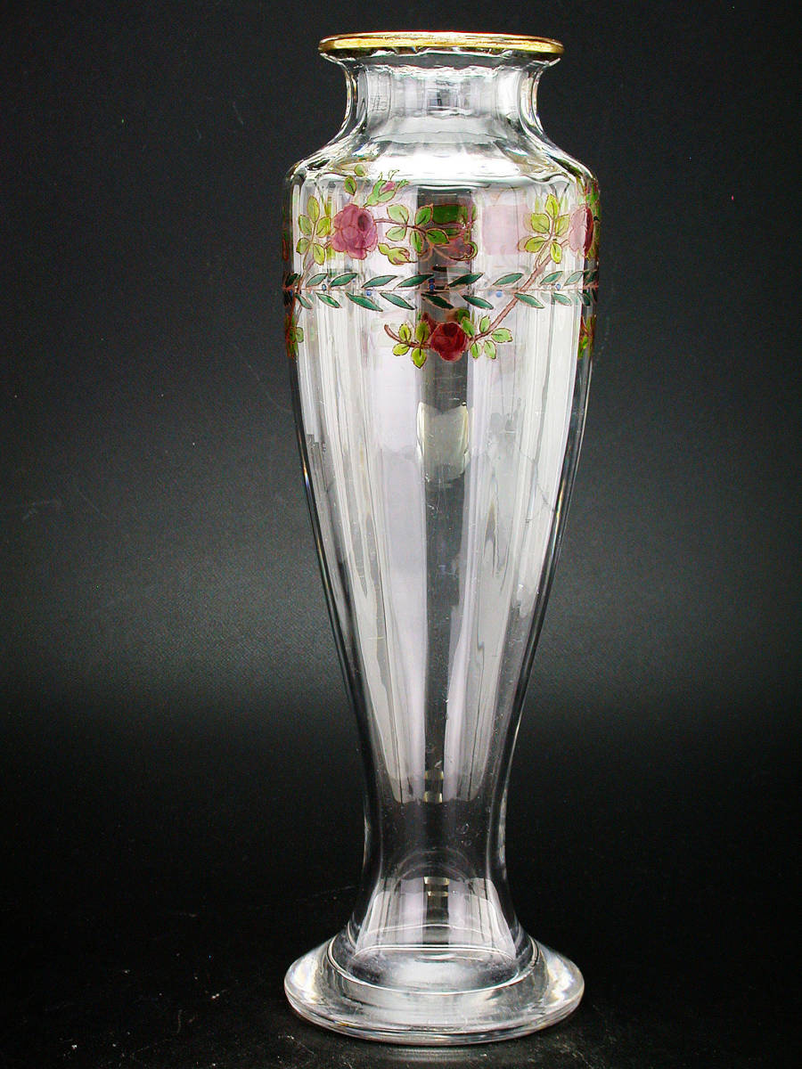 アンティーク　バカラ・アールヌーボー様式エナメル彩薔薇図紋飾壷 バカラ オールド アールヌーボー様式 薔薇文様 オールドバカラ「エナメル彩 リキュールセット」《アンティックかとう》