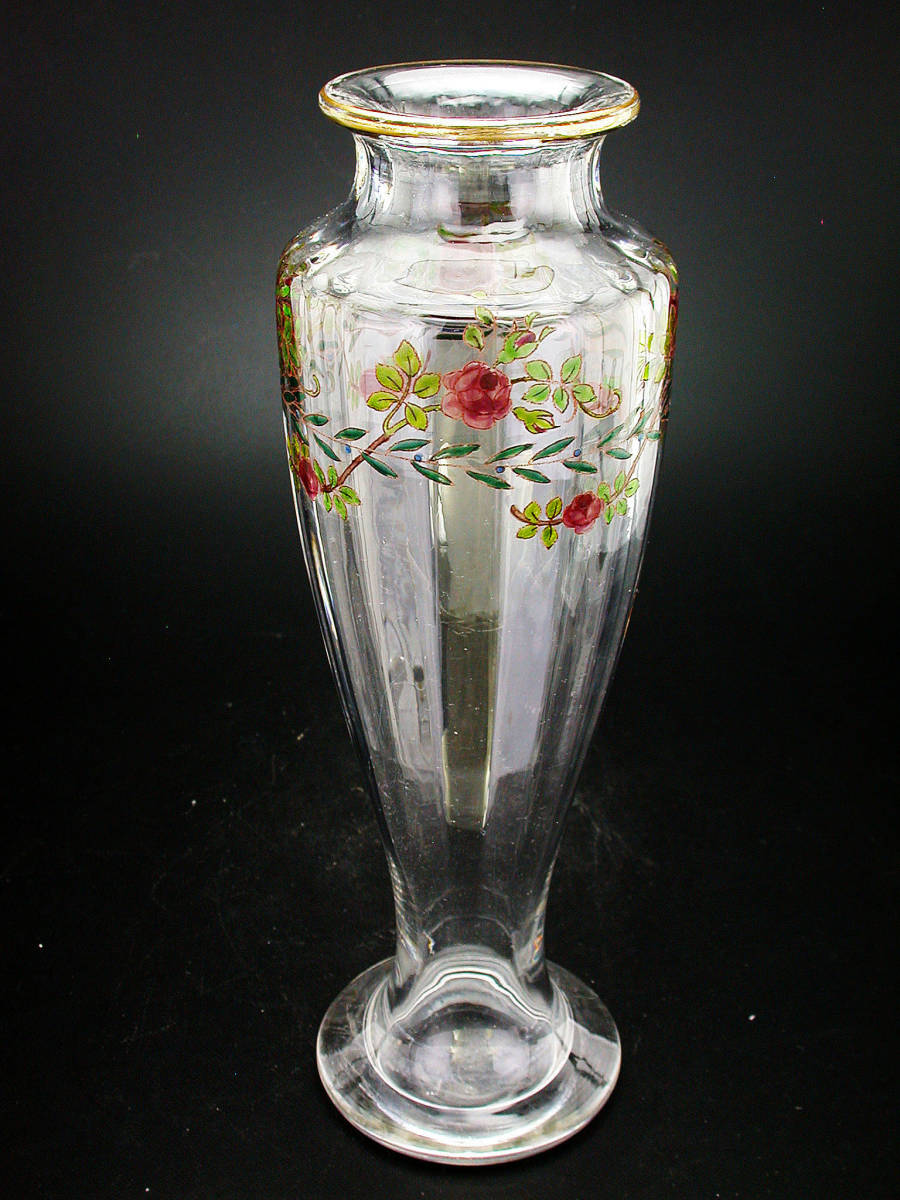 アンティーク　バカラ・アールヌーボー様式エナメル彩薔薇図紋飾壷 バカラ オールド アールヌーボー様式 薔薇文様 オールドバカラ「エナメル彩 リキュールセット」《アンティックかとう》