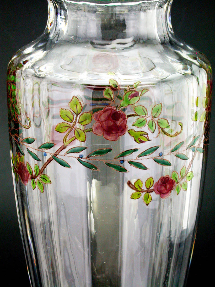 アンティーク　バカラ・アールヌーボー様式エナメル彩薔薇図紋飾壷 バカラ オールド アールヌーボー様式 薔薇文様 オールドバカラ「エナメル彩 リキュールセット」《アンティックかとう》