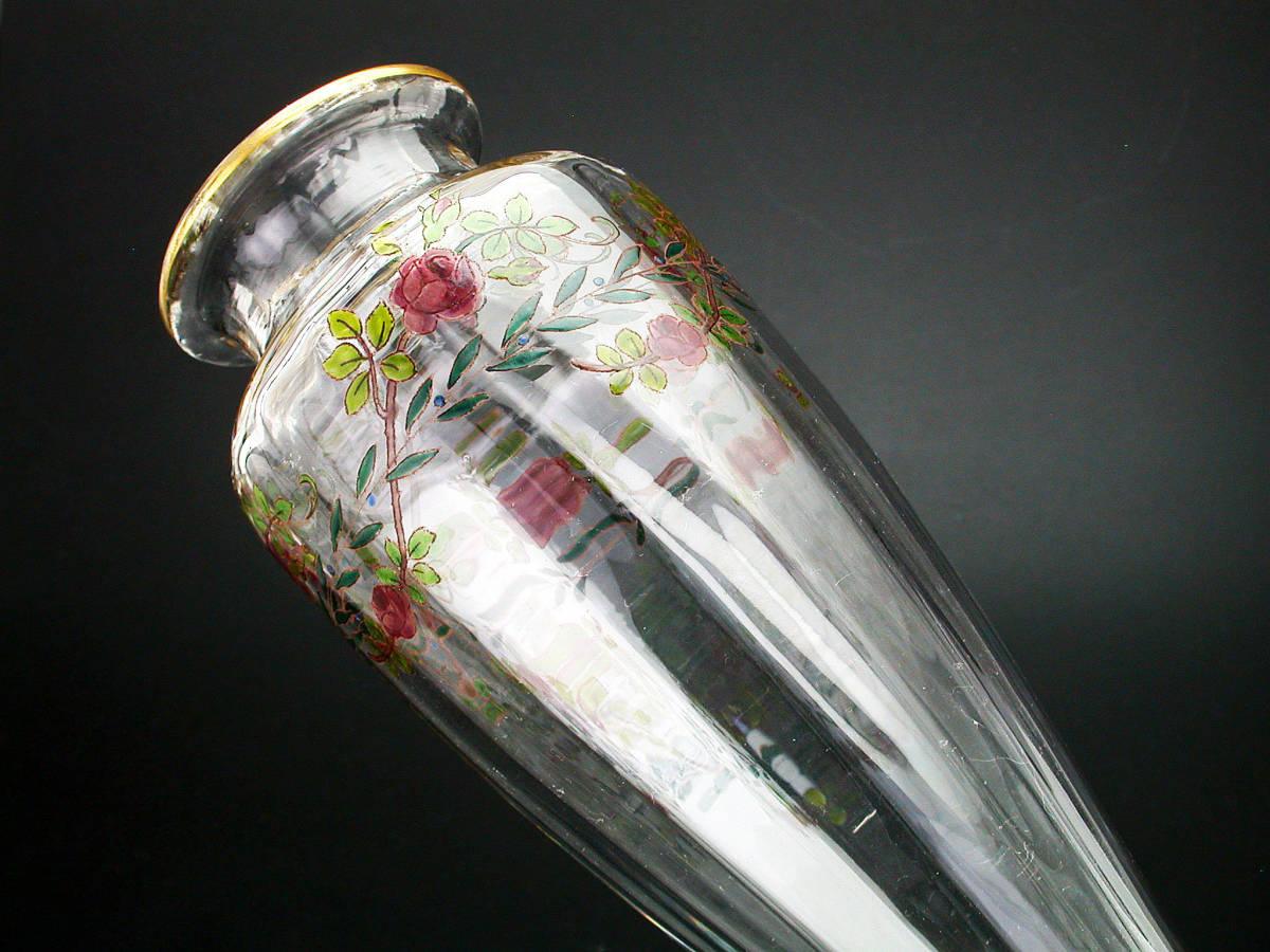 アンティーク　バカラ・アールヌーボー様式エナメル彩薔薇図紋飾壷 バカラ オールド アールヌーボー様式 薔薇文様 オールドバカラ「エナメル彩 リキュールセット」《アンティックかとう》