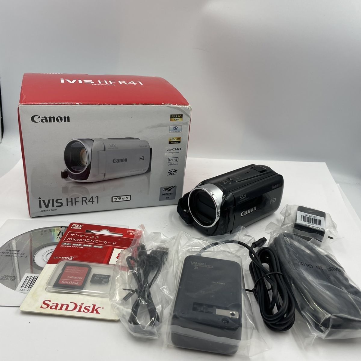 U310-I30C-895 Canon キャノン iVIS HF R41 HDビデオカメラ ブラック 32xZOOM 2.8-89.6mm 1:1.8 ケーブル類 ソフトウェア 箱付き 稼働 ③