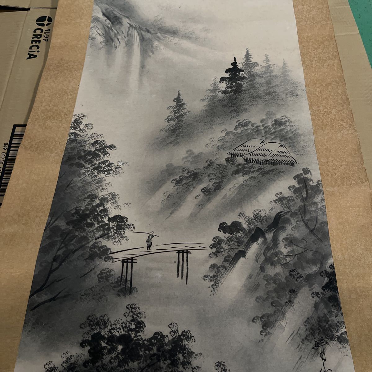中古品 ジャンク 掛け軸 掛軸 山水画 山水 中国 日本 晴山 骨董品 骨董 