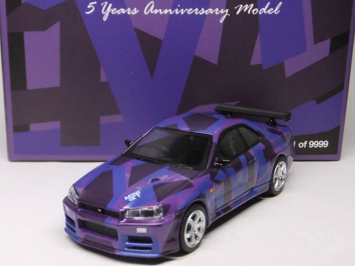 MINI GT★ニッサン スカイライン GT-R (R34) V-Spec Ⅱ デジタルカモフラージュパープル MGT00446-R Nissan 5周年 9999個限定 1/64