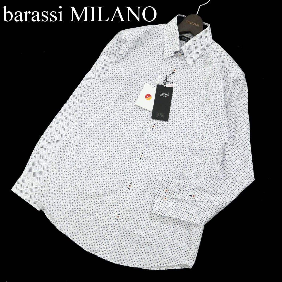 【新品 未使用】 barassi MILANO バラシ 通年 長袖 総柄★ ボタンダウン シャツSz.46　メンズ 日本製　C3T00763_2#C