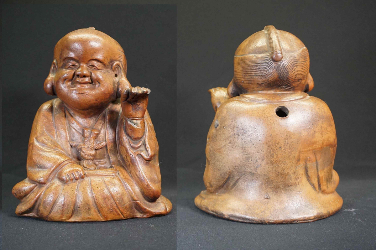 福助 備前 置物 縁起物 美品 工芸品 日本の陶磁 【公式通販】