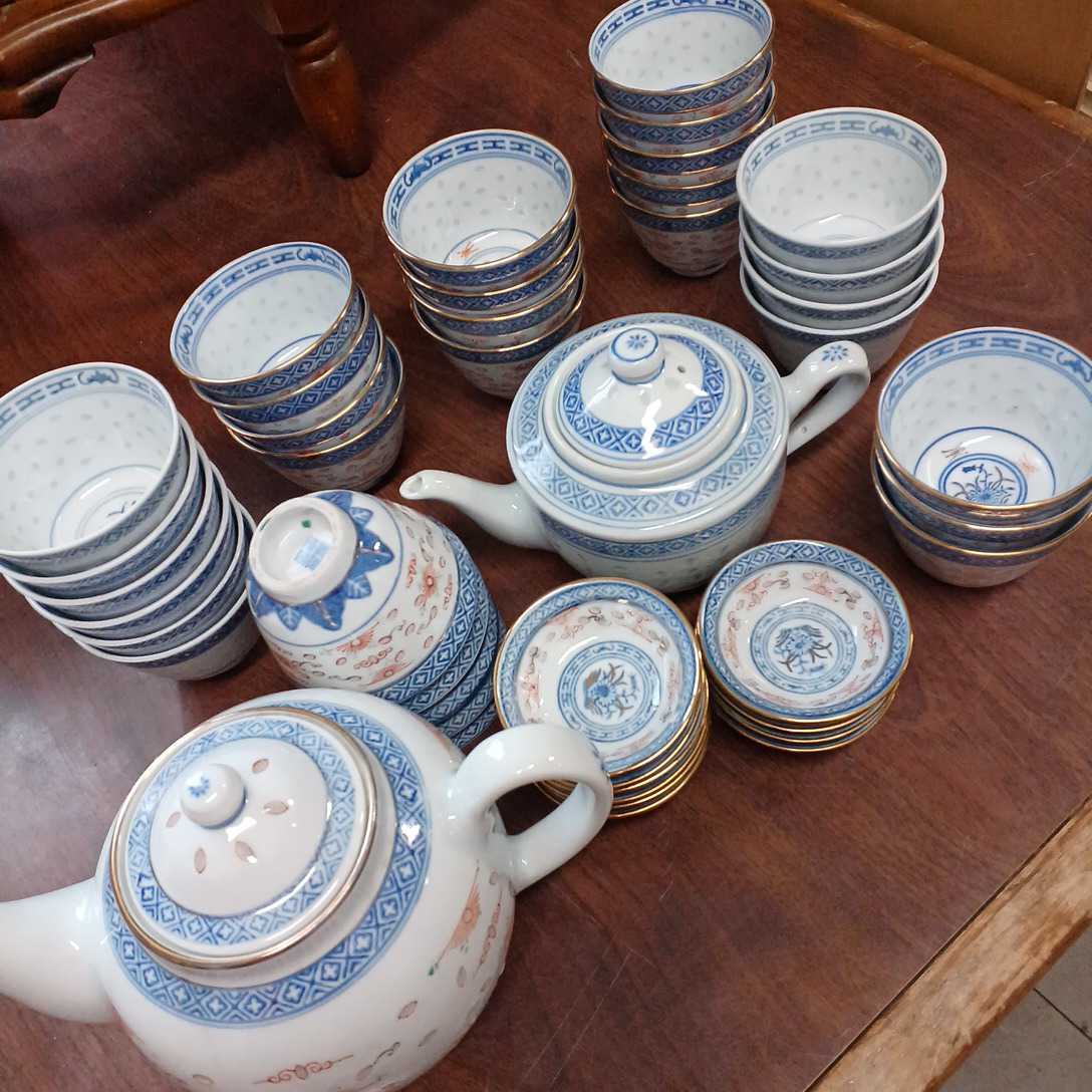 景徳鎮 中国 蛍透かし 煎茶道具 急須 湯呑み 小皿 茶器 透かし彫り