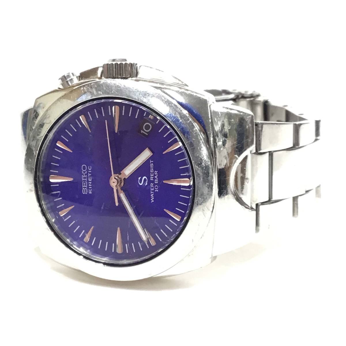 FP【ジャンク】SEIKO セイコー KINETIC キネティック S デイト ブルー 
