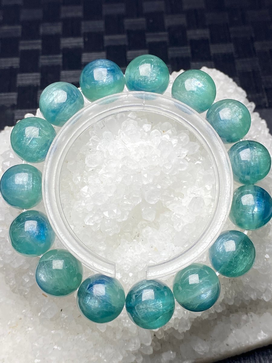 0829c365 天然無着色!!★【65Aグリーン猫目カイヤナイト】★ブレス 13.5-14mm（新品）