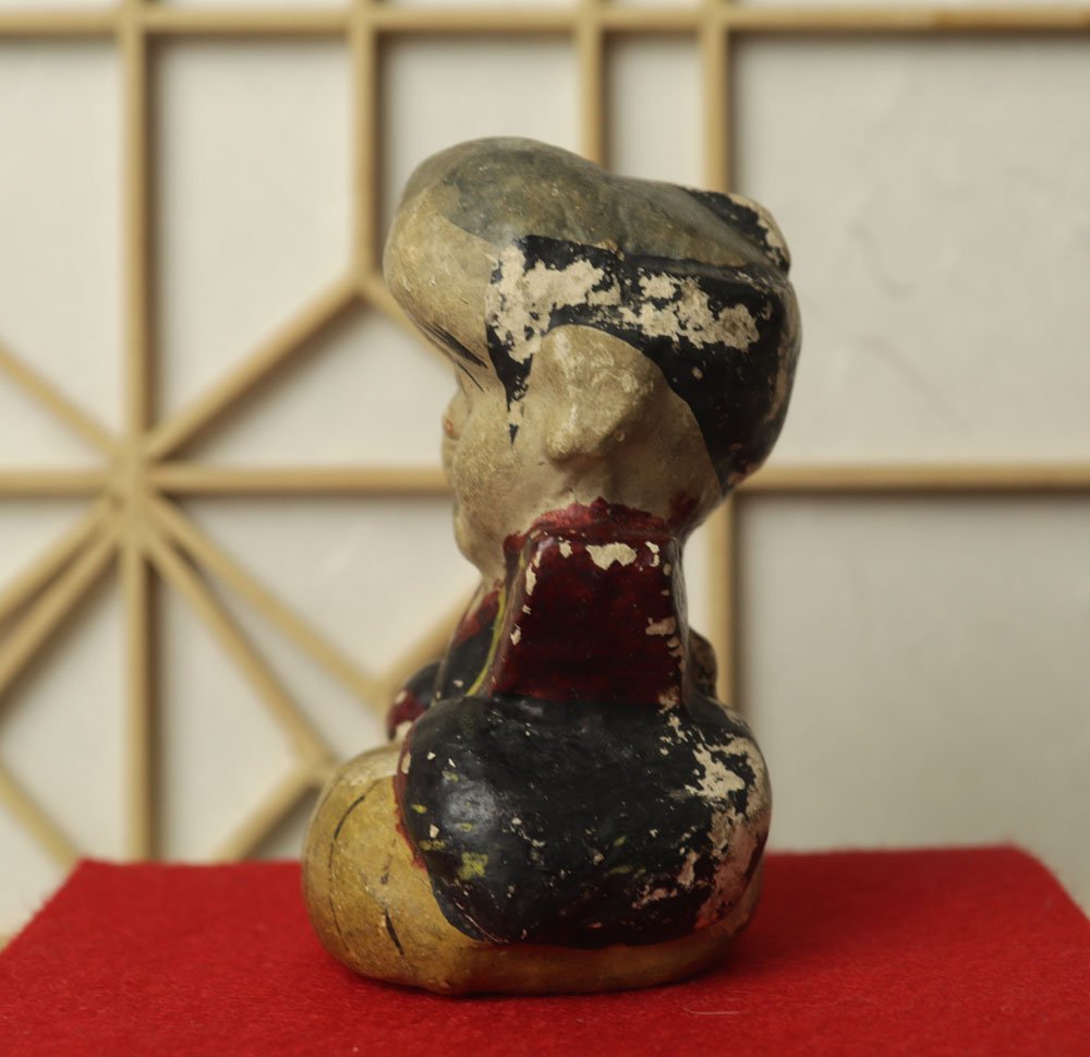 □W-2937□明治～ 時代土人形 豆人形 福助 商売繁盛 縁起人形 招福