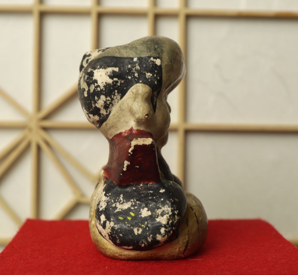 □W-2937□明治～ 時代土人形 豆人形 福助 商売繁盛 縁起人形 招福