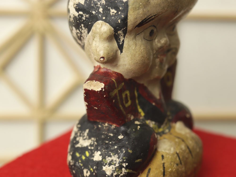 □W-2937□明治～ 時代土人形 豆人形 福助 商売繁盛 縁起人形 招福