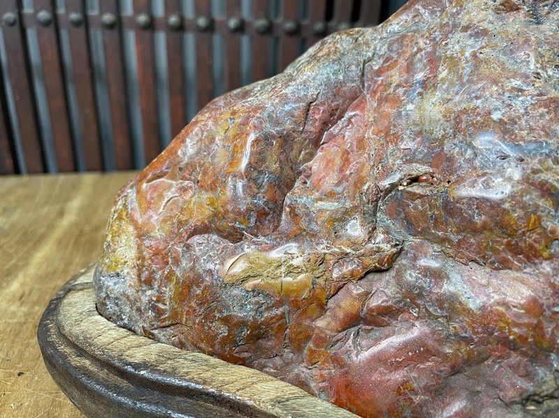 詳細不明 鑑賞石 天然石 約11.8Kg 木台付き 盆石 自然石 飾り石