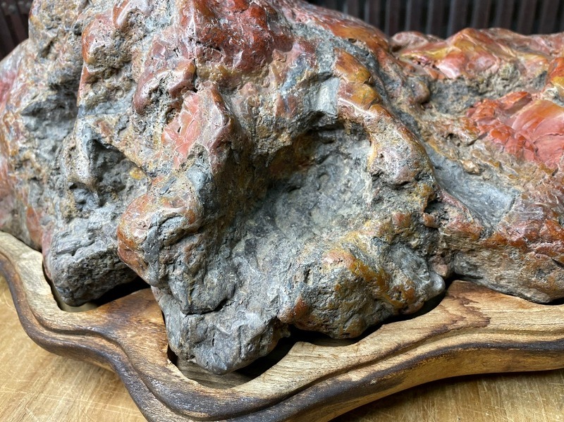 詳細不明 鑑賞石 天然石 約11.8Kg 木台付き 盆石 自然石 飾り石