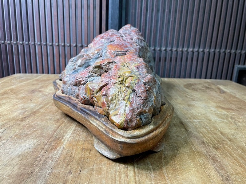 詳細不明 鑑賞石 天然石 約11.8Kg 木台付き 盆石 自然石 飾り石