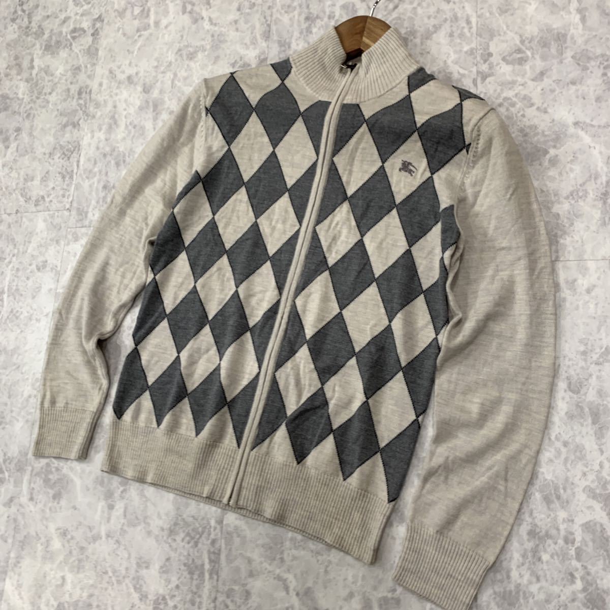 F ＊ 良品 国内正規品 '高級紳士服' BURBERRY BLACK LABEL バーバリー ブラックレーベル 長袖 アーガイル柄 WOOL ニット ジャケット size2