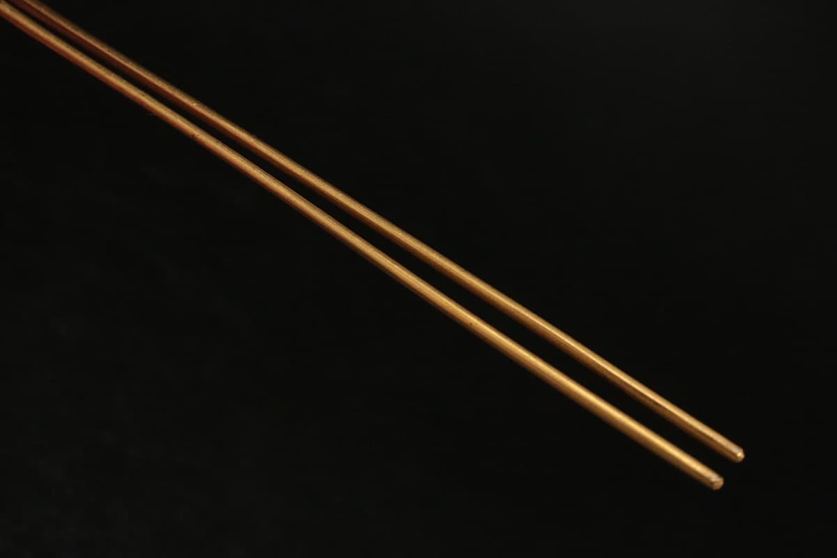 HX916 時代 和装小物 金工 金鍍金 菊透彫図 平打ち簪 全長18cm 重15g 