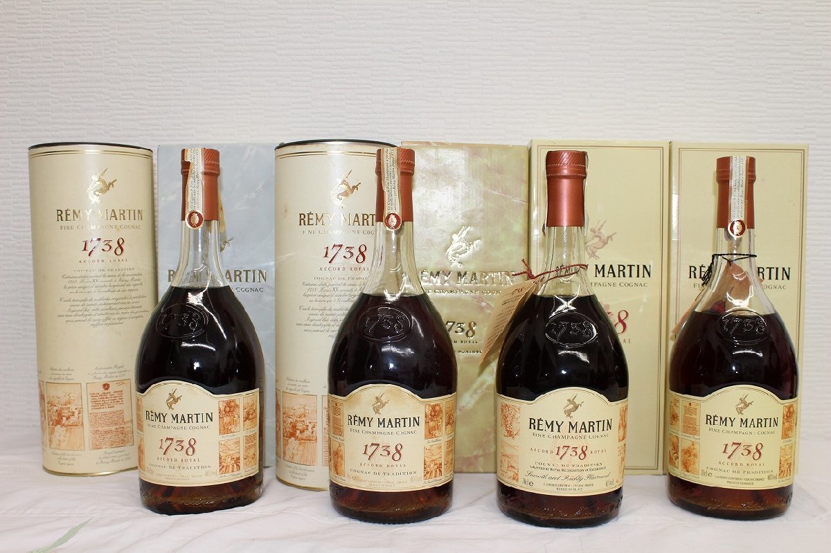 定番人気，新品 1ｗ酒458F 1円スタート 古酒 未開栓 4本セット REMY MARTIN レミーマルタン 1738 COGNAC コニャック ブランデー(レミーマルタン)｜売買されたオークション情報、yahooの商品情報をアーカイブ公開 - オ コニャック