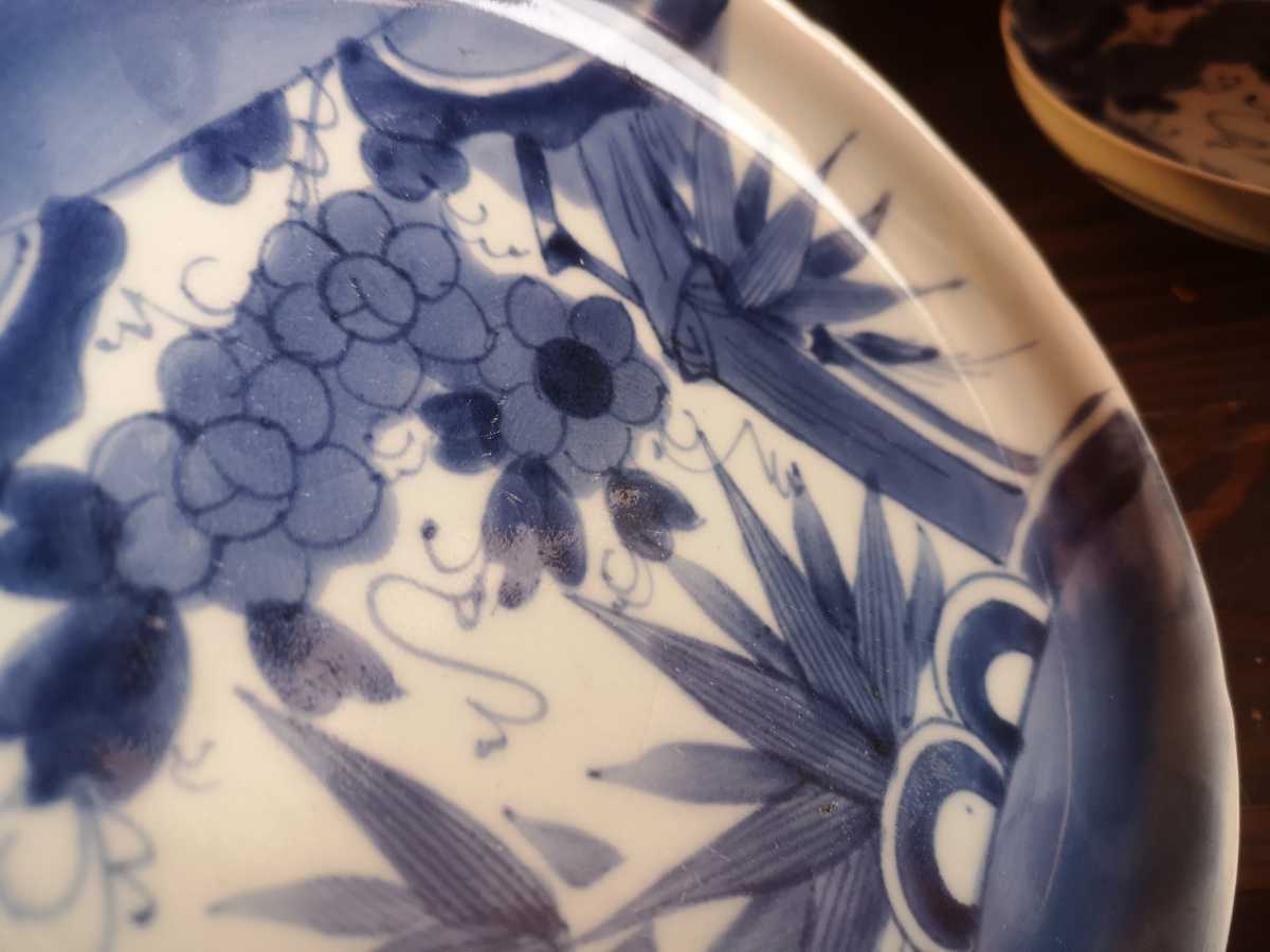 古伊万里 染付 竹笹に梅図 中皿 5枚 [B28150] 高さ