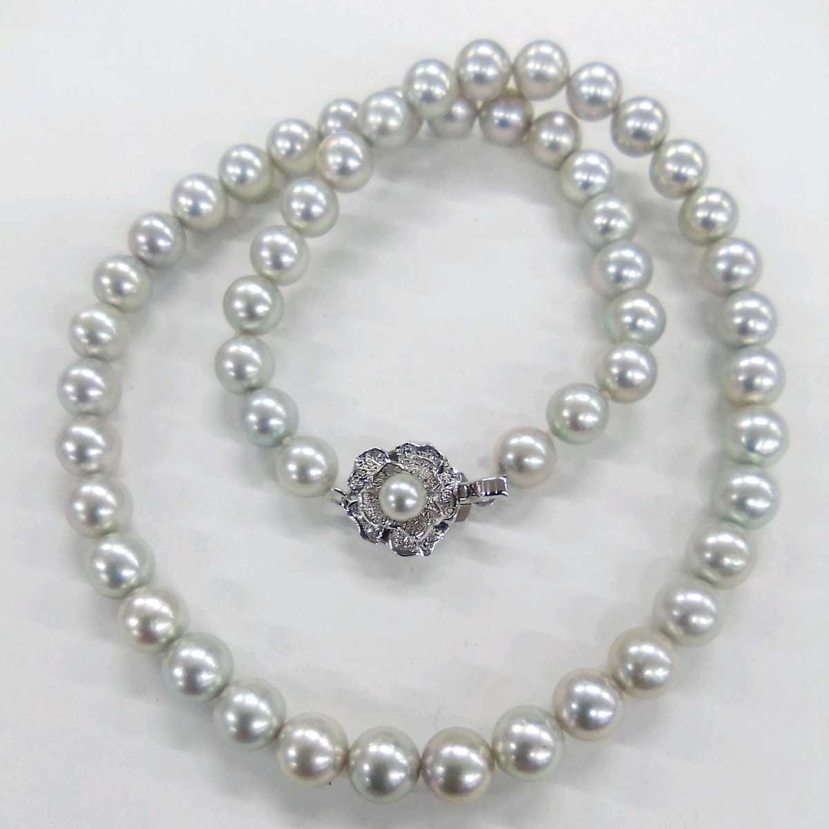 ●ハ1850H◎艶やか本真珠　パールネックレス　42センチ　7.5ミリ珠前後　留め具silver刻印あり◎送料込み◎