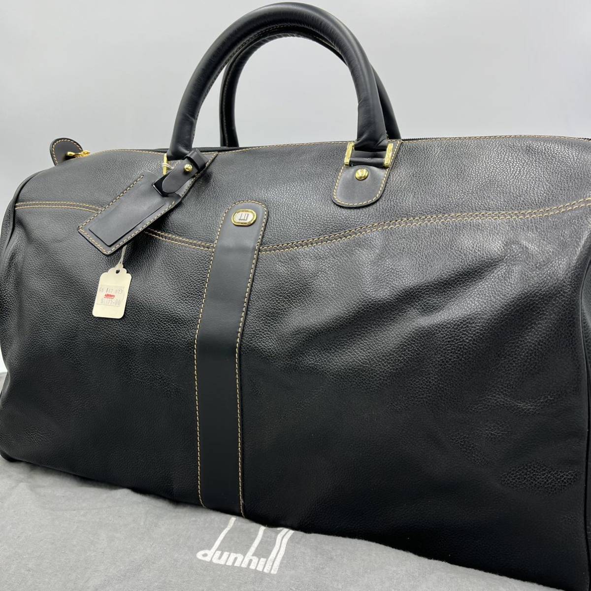 【新品/未使用】 Dumhill ダンヒル ボストンバッグ 旅行かばん ゴルフバッグ ビジネス 手提げ 特大 大容量 レザー 本革 ブラック 黒 メンズ