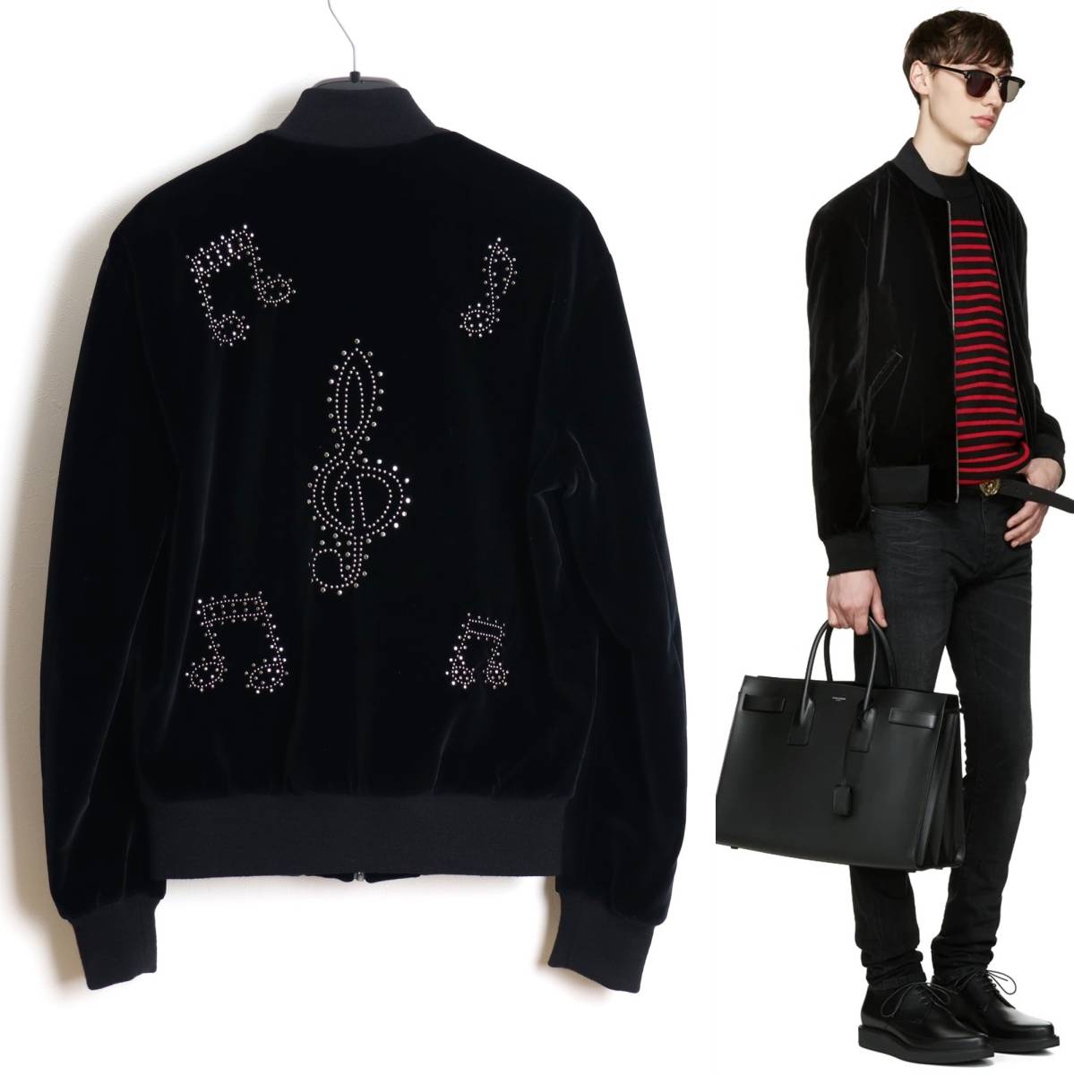SAINT LAURENT PARIS 16AW 国内正規品 スタッズ ベルベット ブルゾン
