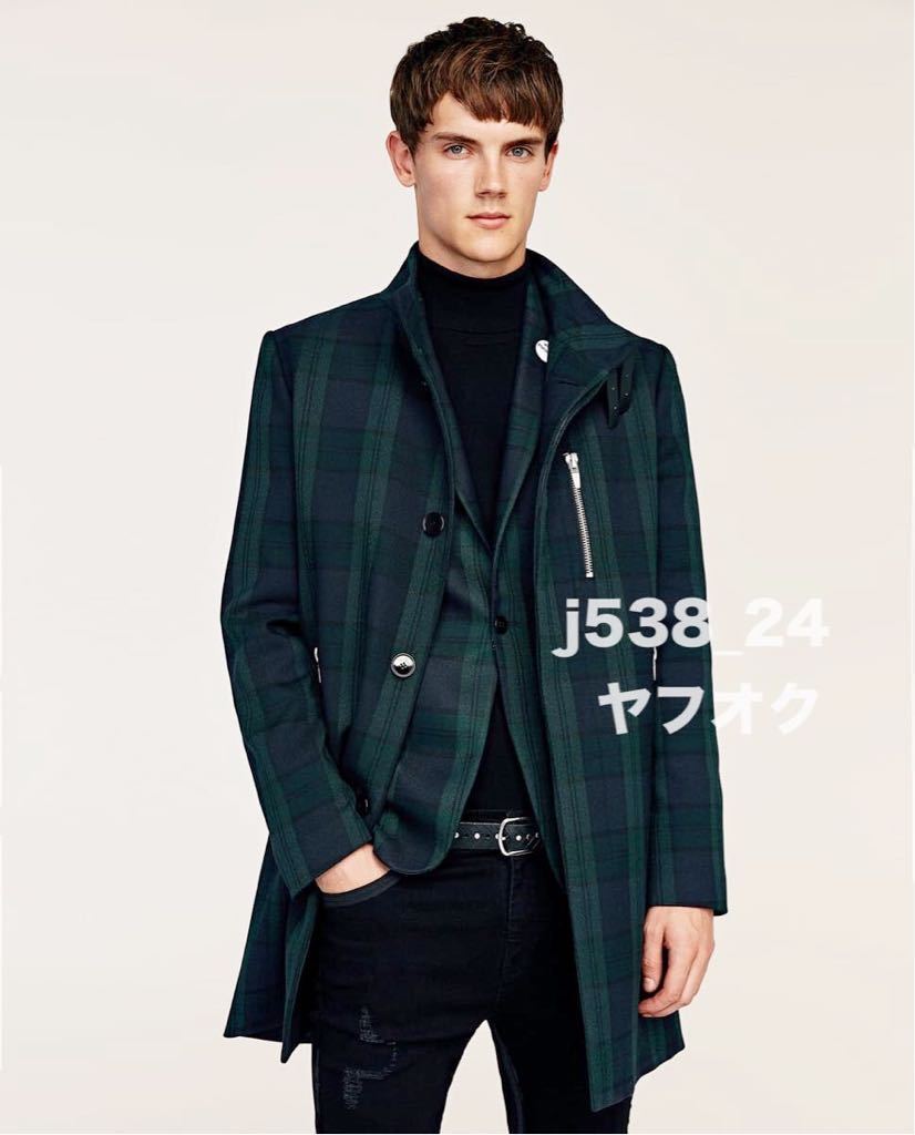 ZARA ダークグリーン チェスターコート edition man Zara man 緑 チェック コート メンズ ZARAのチェスターコート グリーン