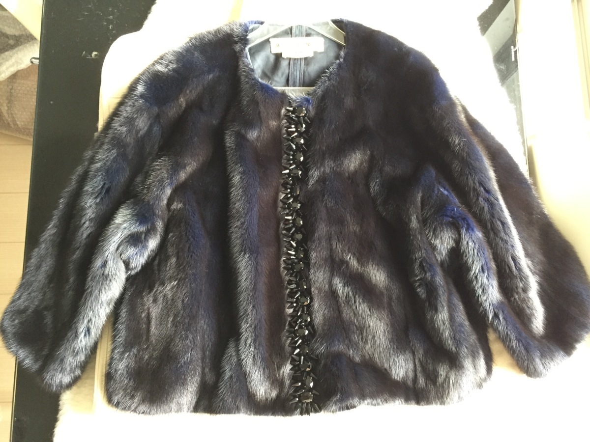 定価70万円以上　極美品　付属品付　MARNI　マルニ　最高峰モデル　ビジュー装飾　フィンランド産　ミンクコート☆40サイズ　ネイビー