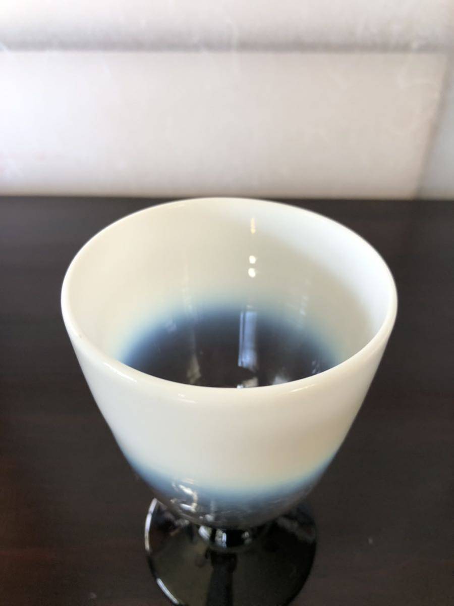 氷コップ エナメル黒脚 吹きガラス 和ガラス 大正ガラス 昭和初期 戦前 