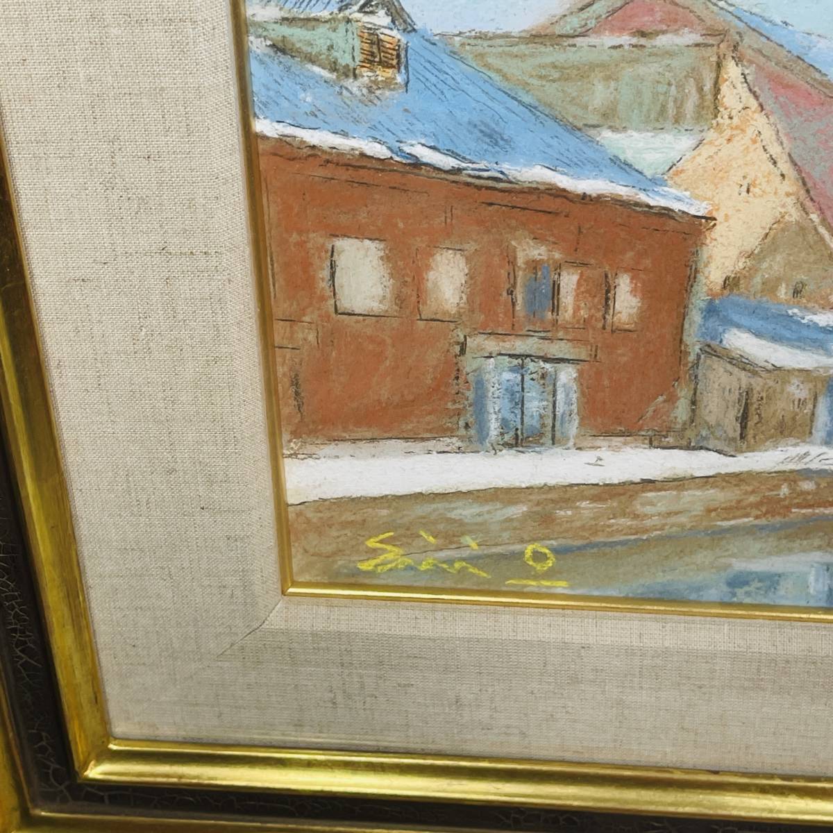 美術品 大津 英敏 作品：雪の小樽運河 額箱付き 20515 サインあり 1円