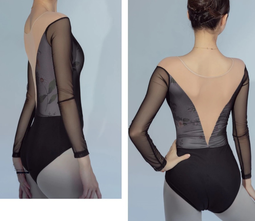 DANZBABYメッシュロングスリーブLレオタード黒系バレエ体操フラメンコ