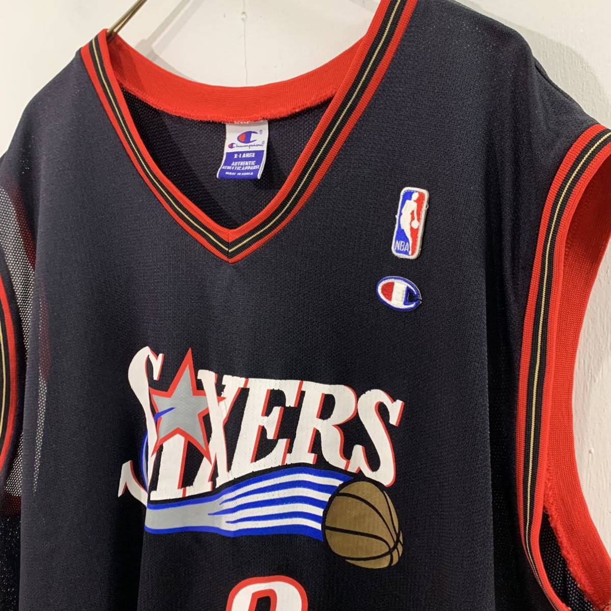 90s Champion 青刺繍タグ NBA SIXERS アイバーソン バスケユニフォーム