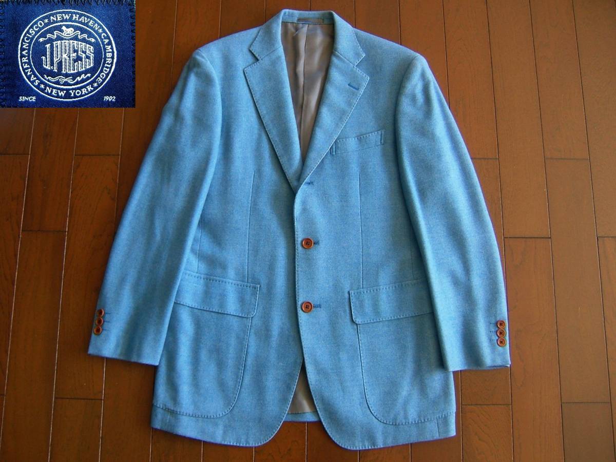 Jプレス J.PRESS イタリア製生地 ロロピアーナ Loro Piana テーラードジャケット 綿カシミヤ混 段返り3つ釦 ブルー系