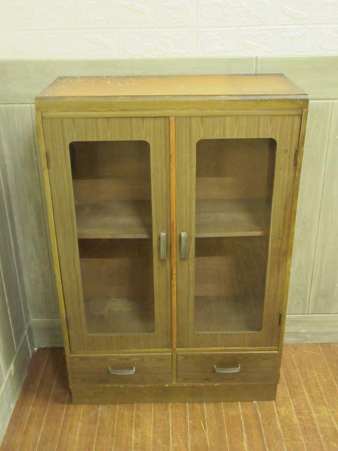 ★sz0580　昭和レトロ　木製　収納棚　約高さ89cm　キャビネット　食器棚　本棚　ガラス　アンティーク　ヴィンテージ　送料無料★