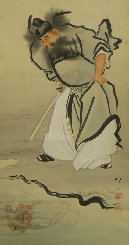 ○掛軸○ 作者不詳 『鍾馗』 共箱 【端午の節句 こどもの日】(人物
