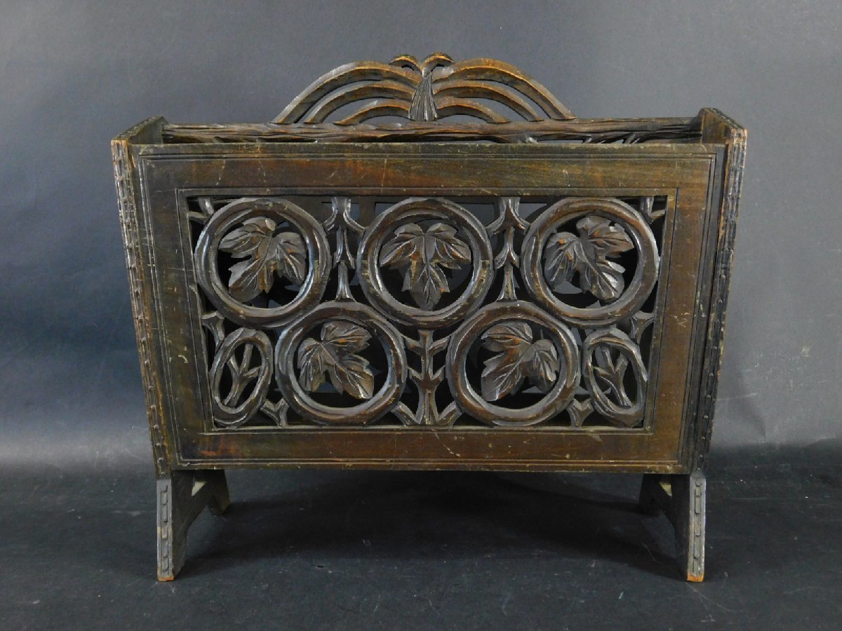 軽井沢彫 透かし彫り 葡萄彫刻 蔦彫刻 マガジンラック 昭和レトロ  