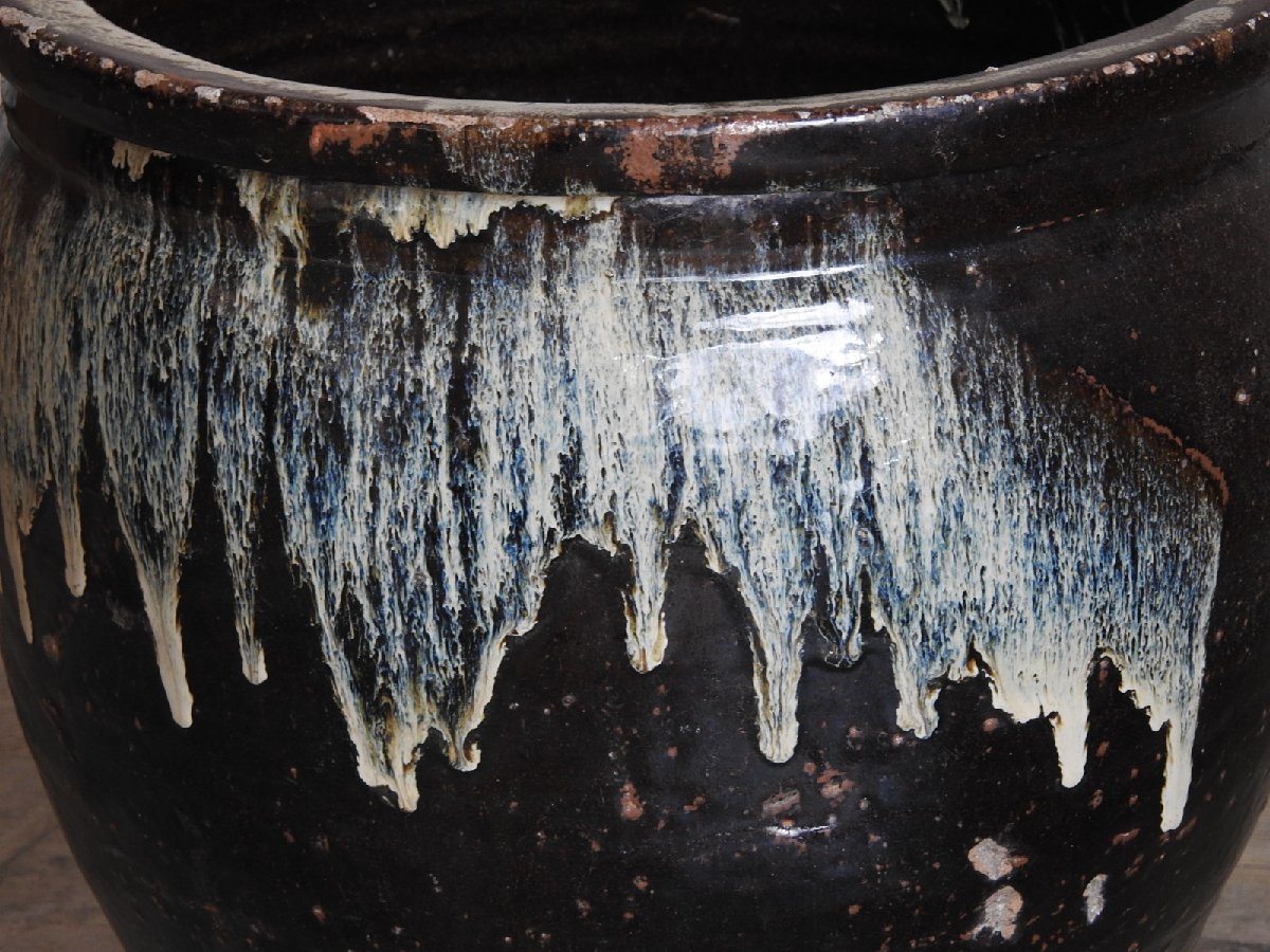 東北古民窯 海鼠釉鉢 東北民窯- 堤焼 海鼠釉の水甕 HK-a-02073 / 水瓶