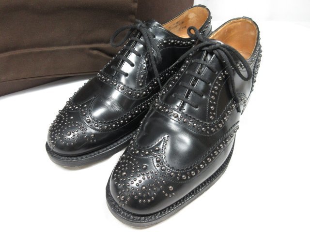 美品 【チャーチ Church's】 BURWOOD バーウッド スタッズ付き フルブローグ シューズ 靴 (メンズ) 70F 黒 ◎18MZA2514◎