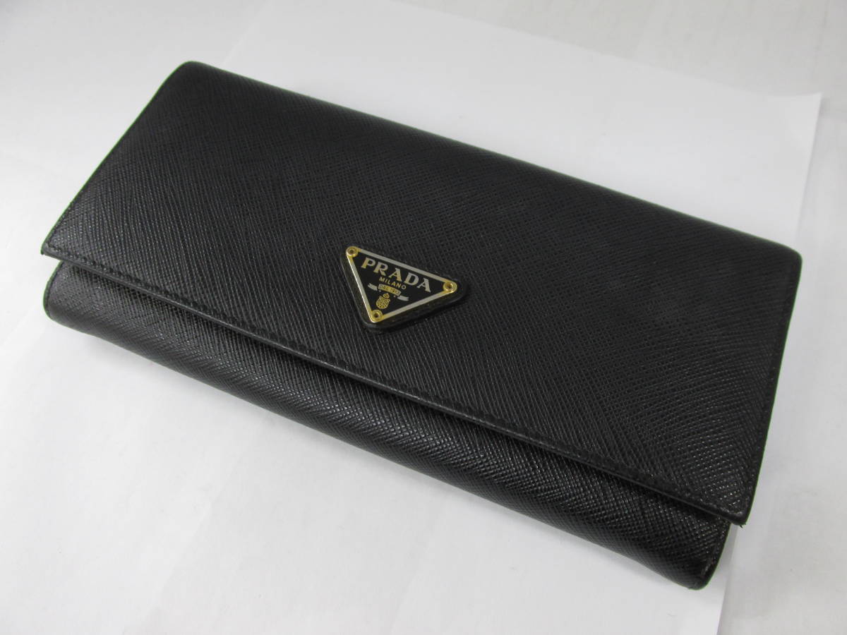 ◇ PRADA プラダ サフィアーノレザー 黒 長財布 三角プレート / 5518SA 