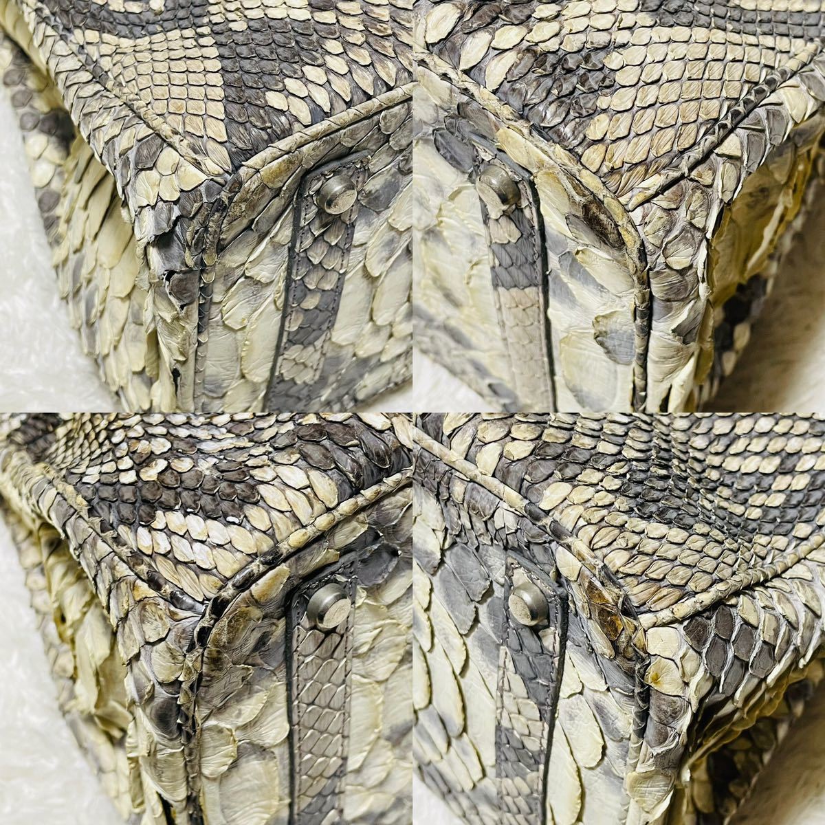1円~ リアルパイソン トートバッグ ハンドバッグ 蛇革 エキゾチック 