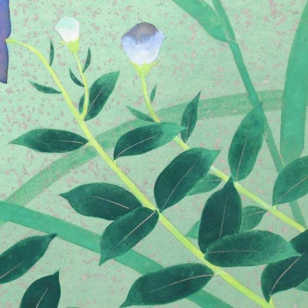 【真作】【WISH】冨田保和「桔梗」日本画 4号 金泥仕様 共シール ◆花逸品 〇師:川端龍子 元青龍社社人 #23033172