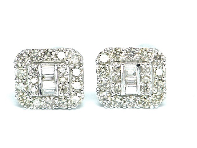 宝石屋本舗】天然ダイヤモンド 計 0.90ct スクエア型 K18WG ピアス
