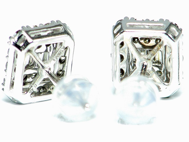 宝石屋本舗】天然ダイヤモンド 計 0.90ct スクエア型 K18WG ピアス