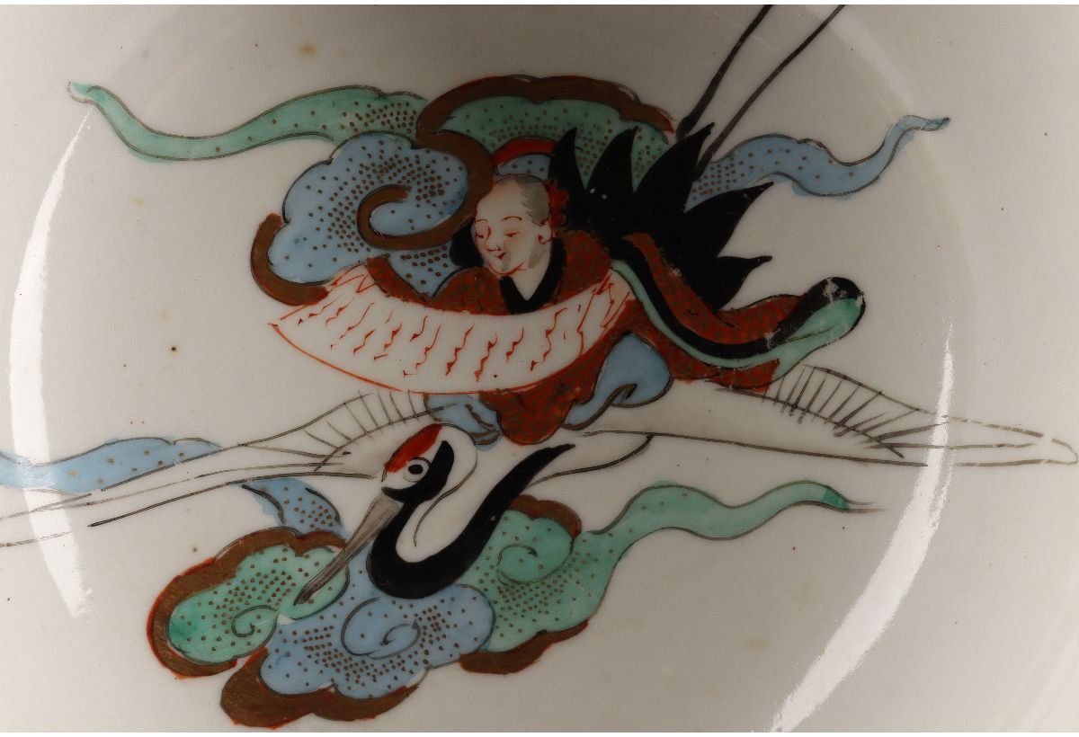 URA]明治期/九谷焼/色絵金彩風景図盃洗/9/9-s2-85(検)骨董/盃洗/盃/酒
