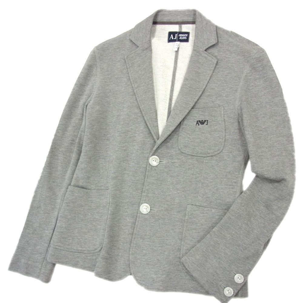 美品○アルマーニ スウェットジャケット テーラードジャケット ブレザー ARMANI JEANS メンズ Mサイズ 春物 グレー 正規品 アウター 1円